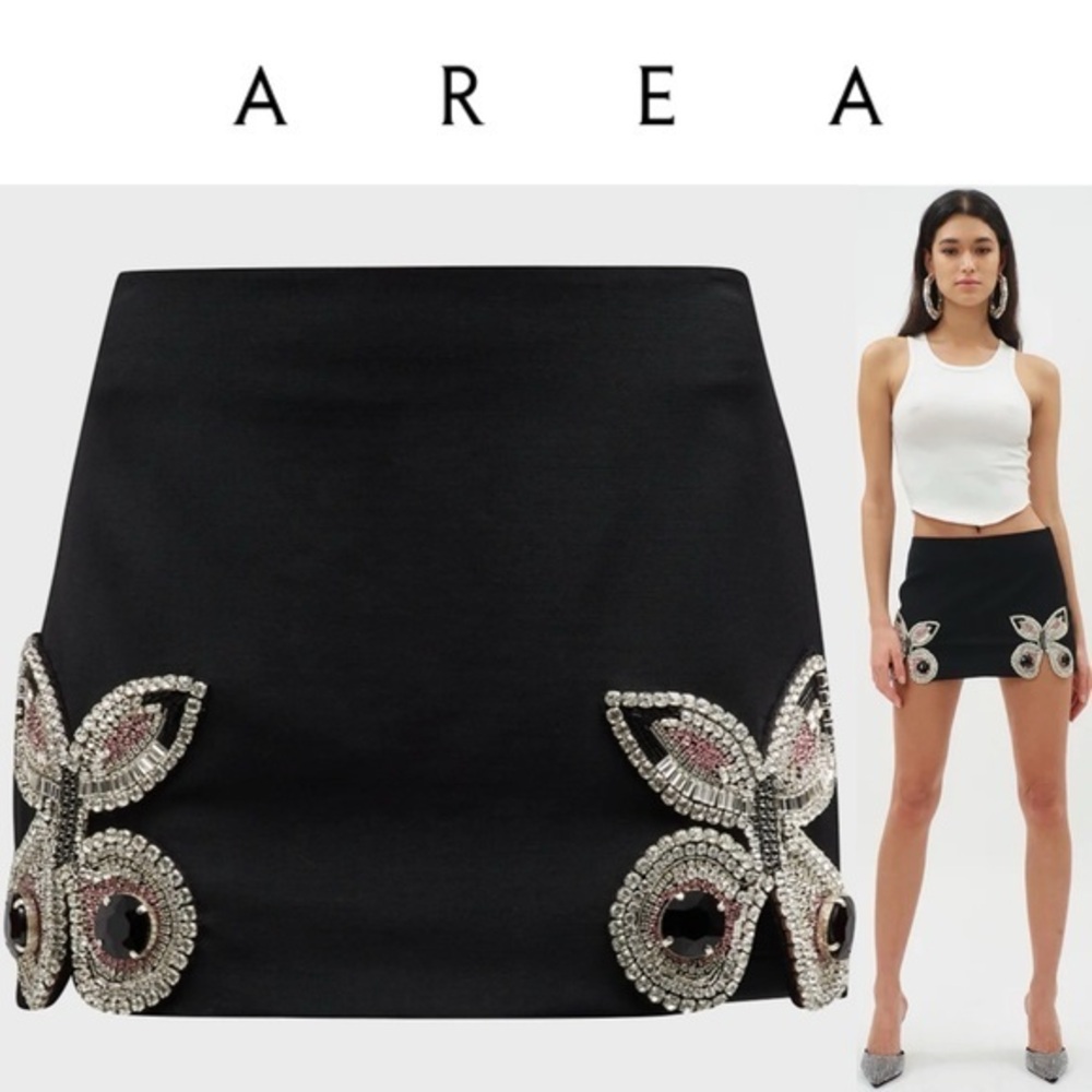 AREA Embroidered Butterfly Mini Skirt  in Black sz 8 NWT 1195$